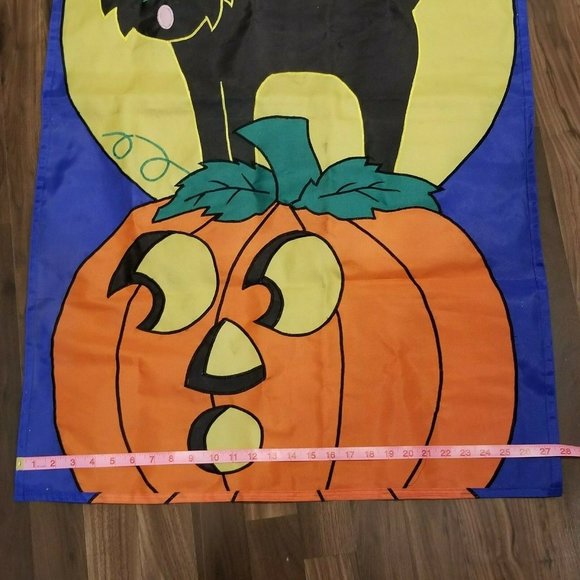Vintage HALLOWEEN Jack O Lantern BLACK CAT Full Moon Garden Flag NWT House Decor - Picture 10 of 12